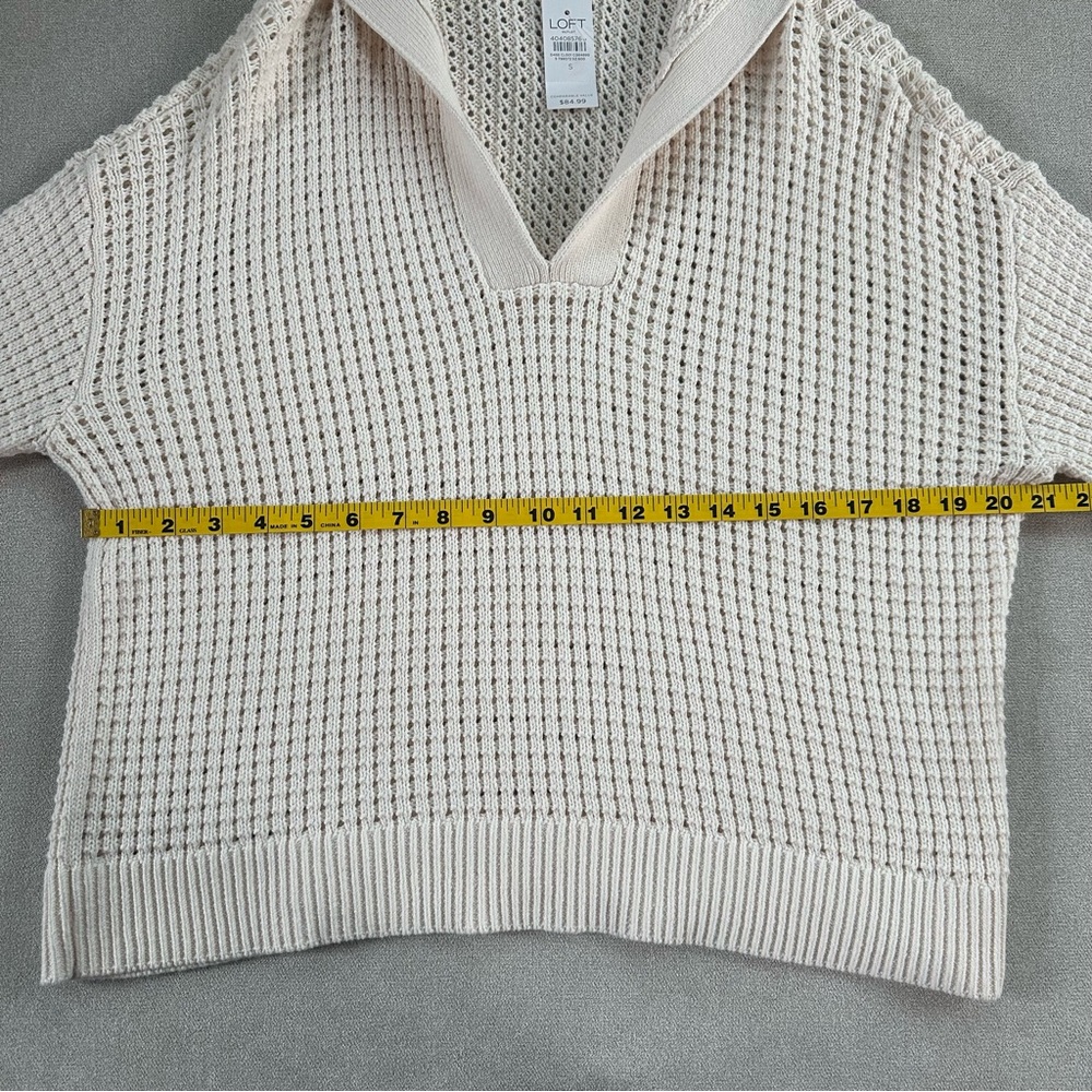 LOFT Cream Waffle Knit Hooded Sweater. Small. New. - Picture 6 of 8